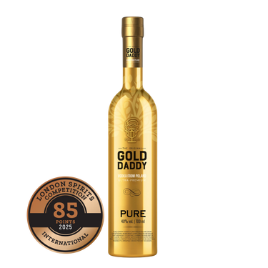 Branded Gold Daddy Pure Vodka bottle with a bronze medal on the label