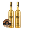 Two Gold Daddy vodka bottles with a bronze medal